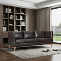 Dark Brown Leather Sofa with Brown Legs - 85-inch