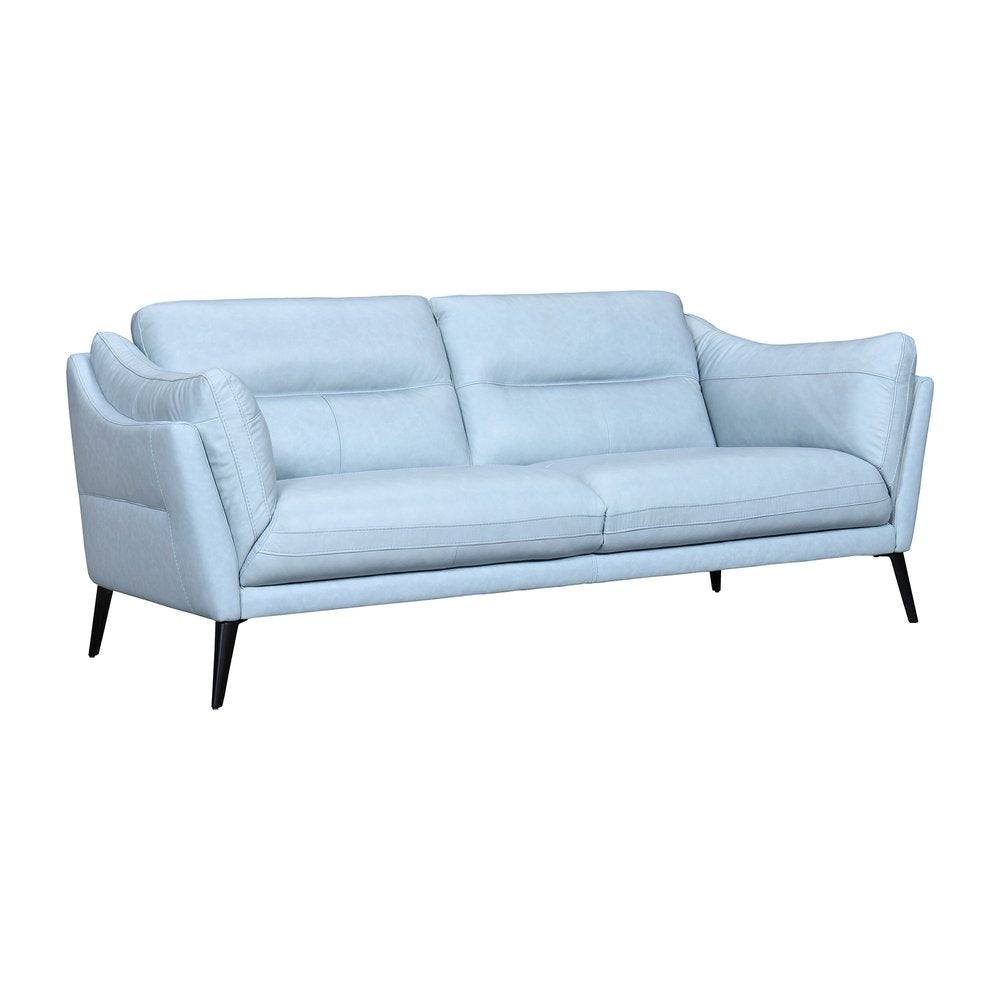 Sky Blue Leather Sofa with Black Legs - 87-inch