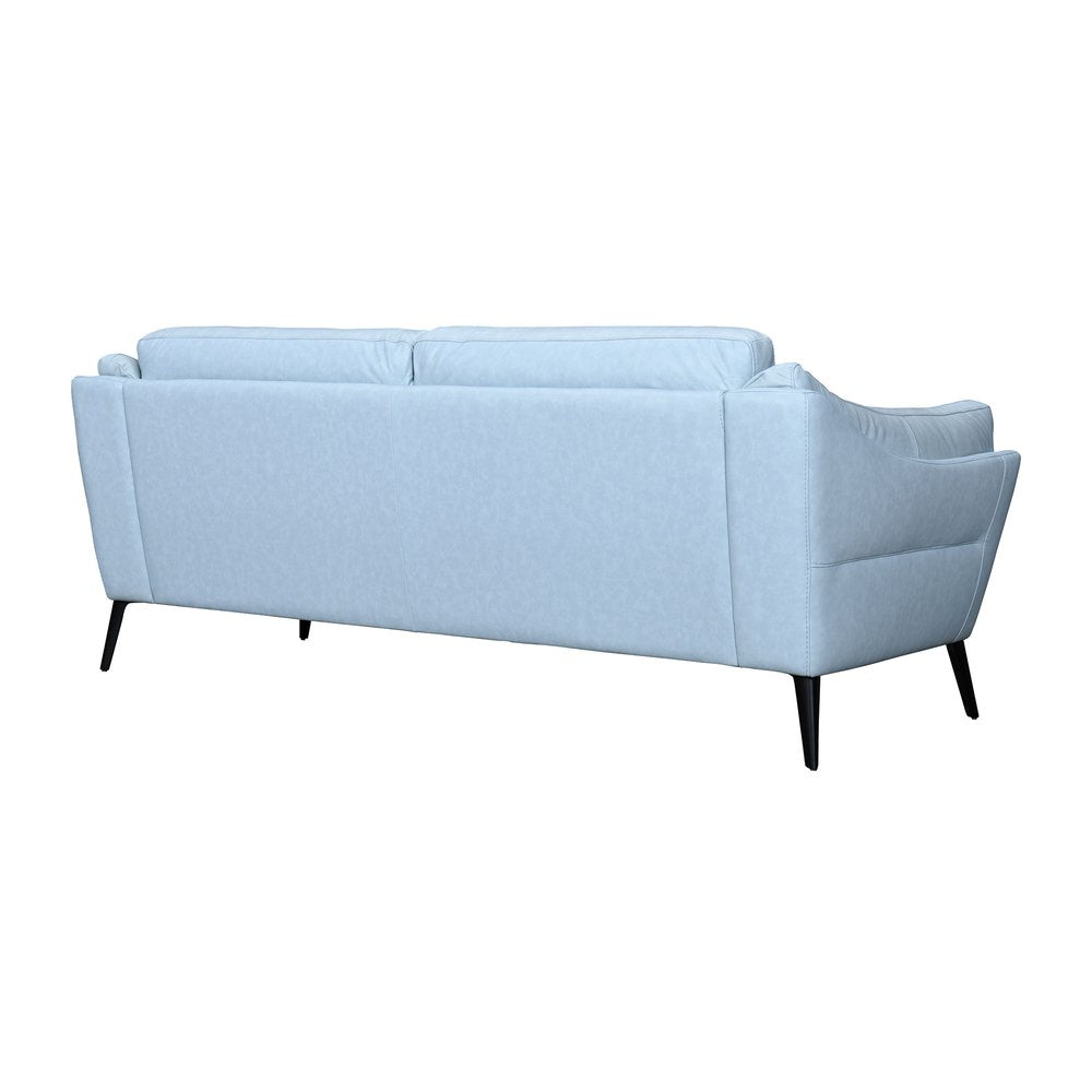 Sky Blue Leather Sofa with Black Legs - 87-inch