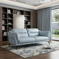 Sky Blue Leather Sofa with Black Legs - 87-inch