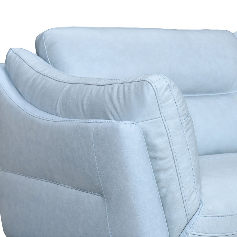 Sky Blue Leather Sofa with Black Legs - 87-inch