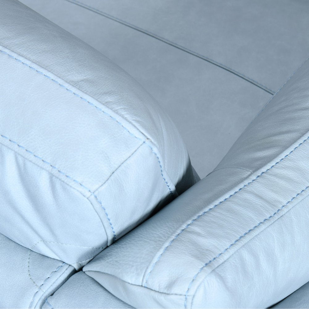 Sky Blue Leather Sofa with Black Legs - 87-inch