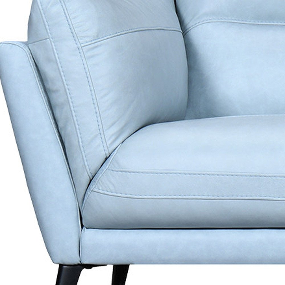 Sky Blue Leather Sofa with Black Legs - 87-inch