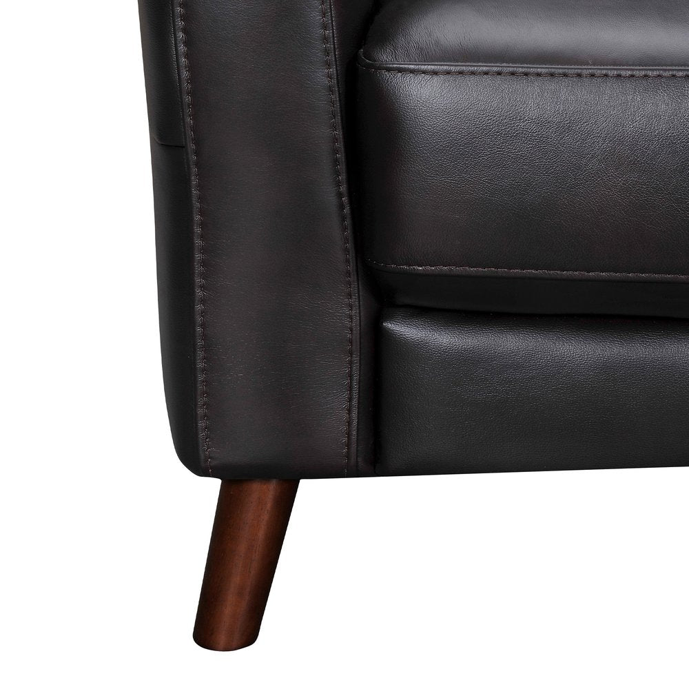 Black Leather Sofa with Brown Legs - 82-inch