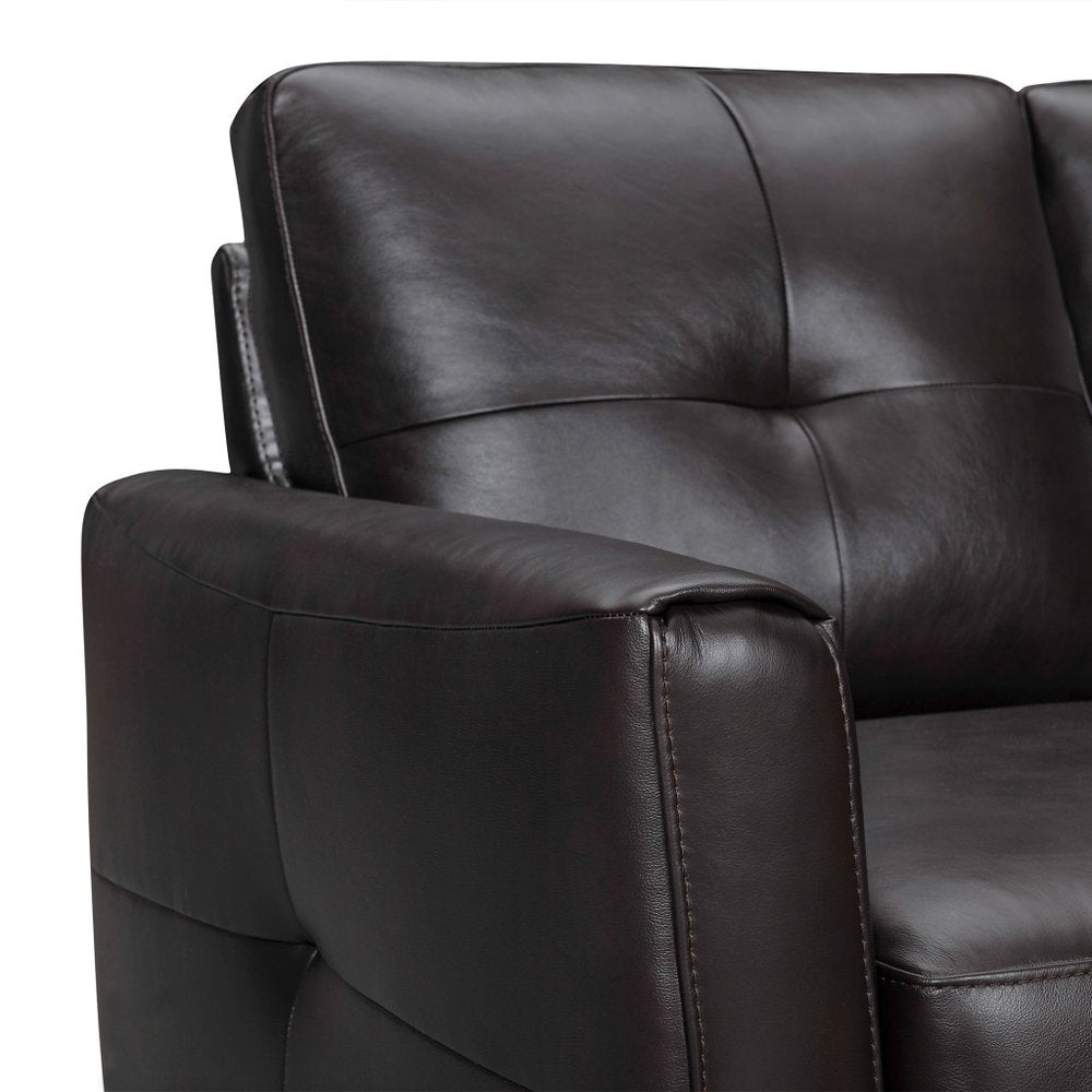 Black Leather Sofa with Brown Legs - 82-inch