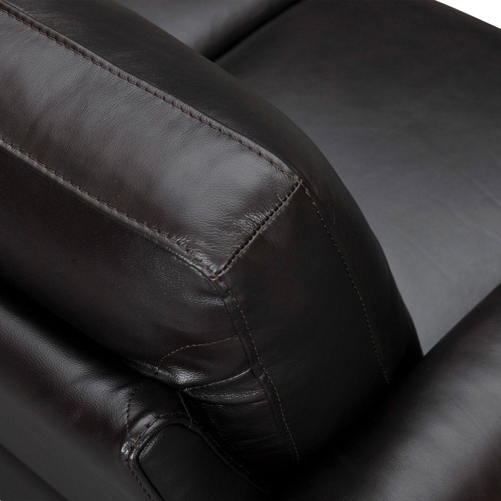 Black Leather Sofa with Brown Legs - 82-inch
