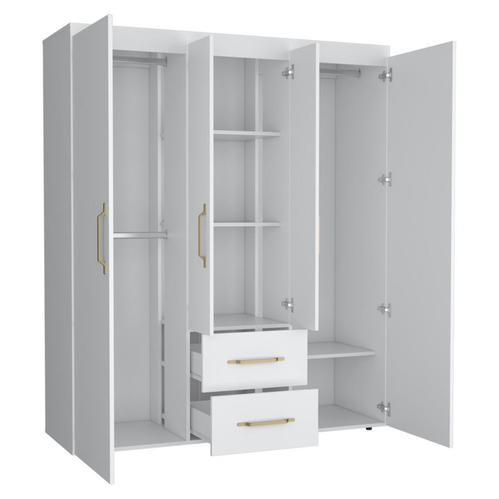 White Wood Four Door Two Drawer Combo Dresser - 70-inch