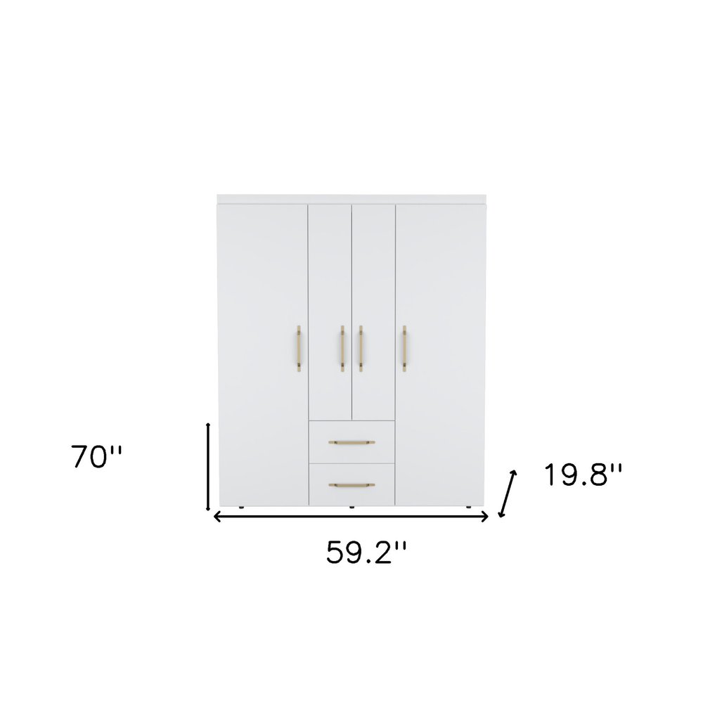 White Wood Four Door Two Drawer Combo Dresser - 70-inch