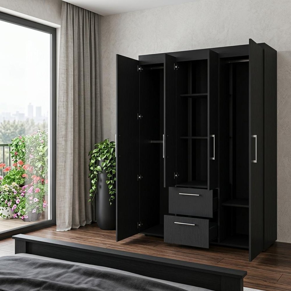 White Wood Four Door Two Drawer Combo Dresser - 70-inch