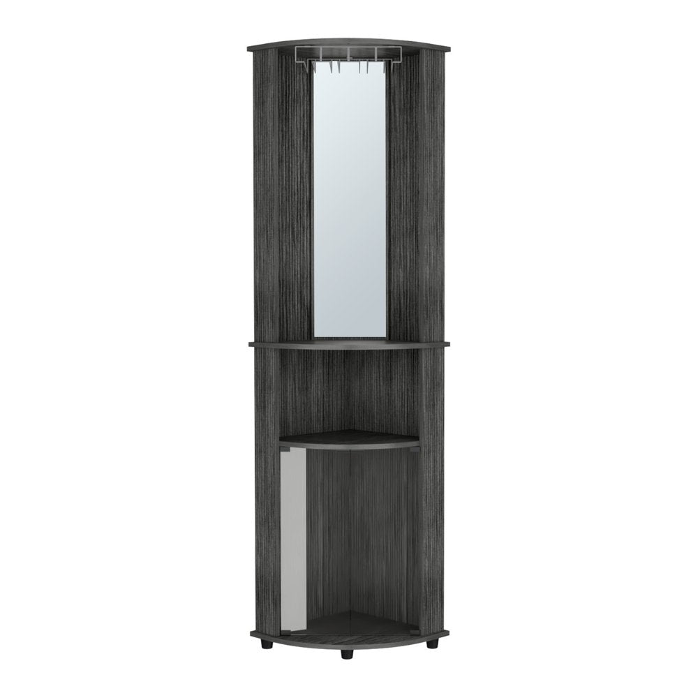 Charcoal Wood Ribbed Texture Corner Bar Cabinet with Two Doors - 75-inch