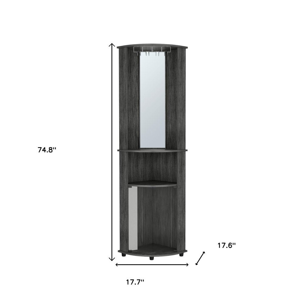 Charcoal Wood Ribbed Texture Corner Bar Cabinet with Two Doors - 75-inch