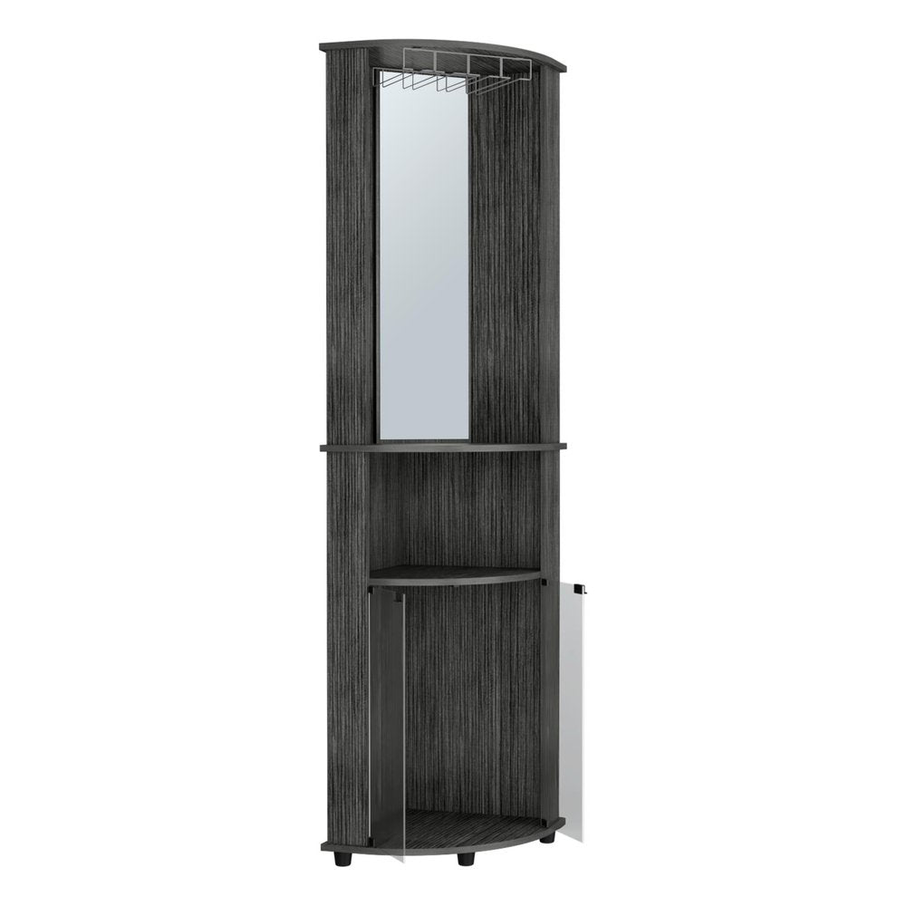 Charcoal Wood Ribbed Texture Corner Bar Cabinet with Two Doors - 75-inch