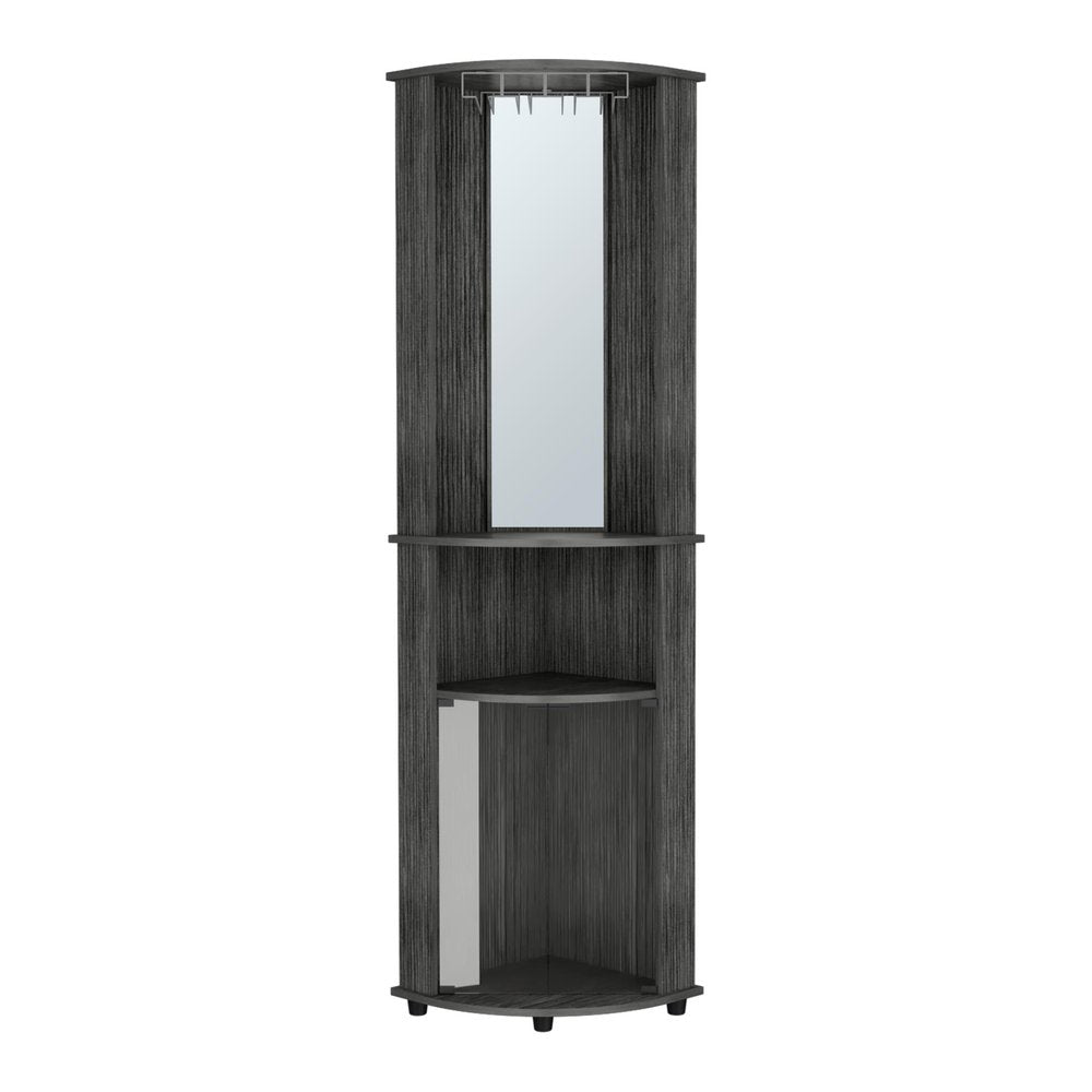 Charcoal Wood Ribbed Texture Corner Bar Cabinet with Two Doors - 75-inch