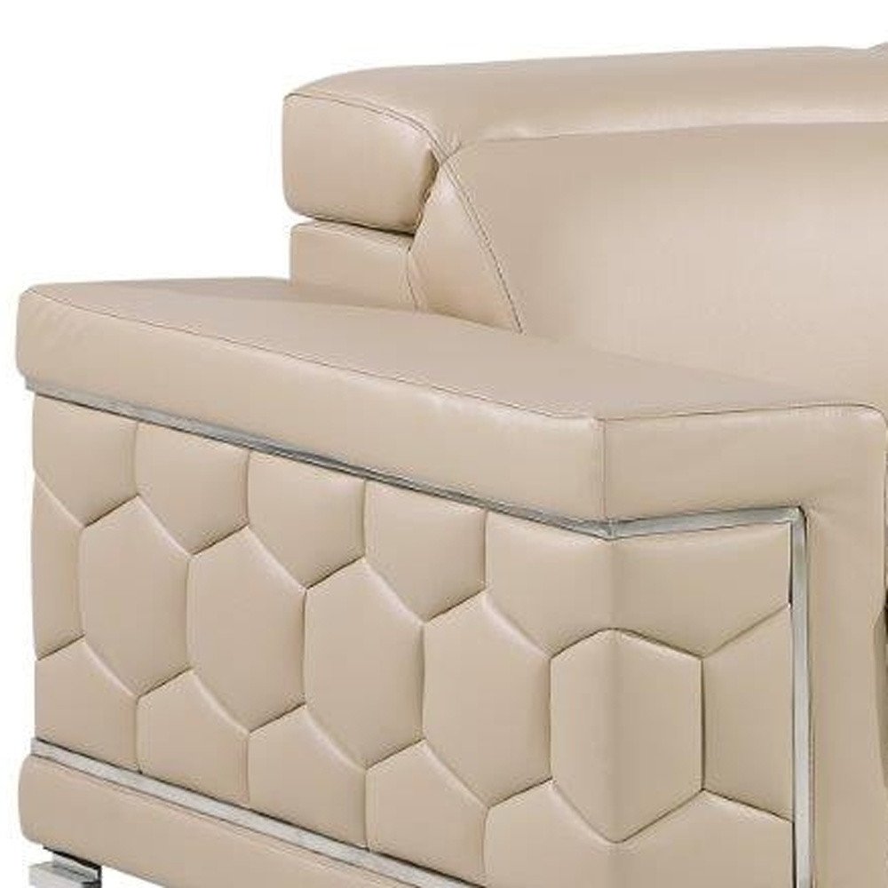 Beige and Silver Genuine Leather Loveseat - 71-inch