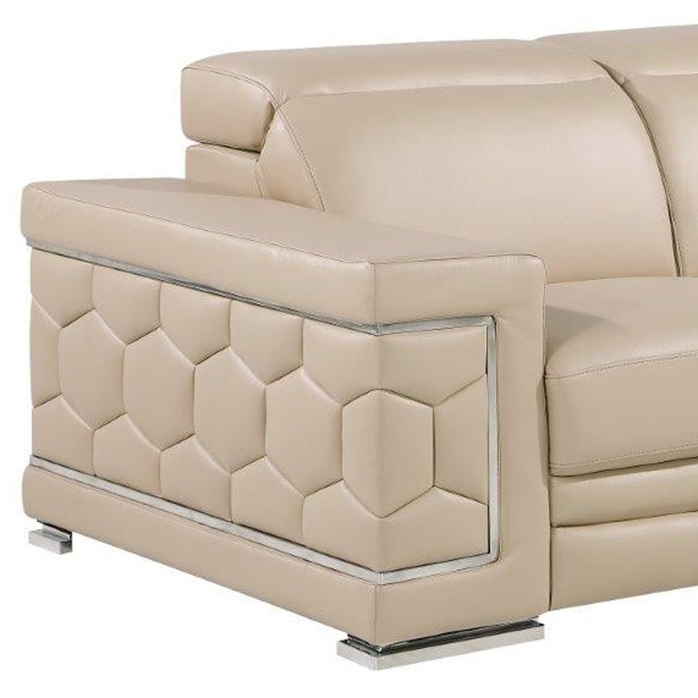 Beige and Silver Genuine Leather Loveseat - 71-inch
