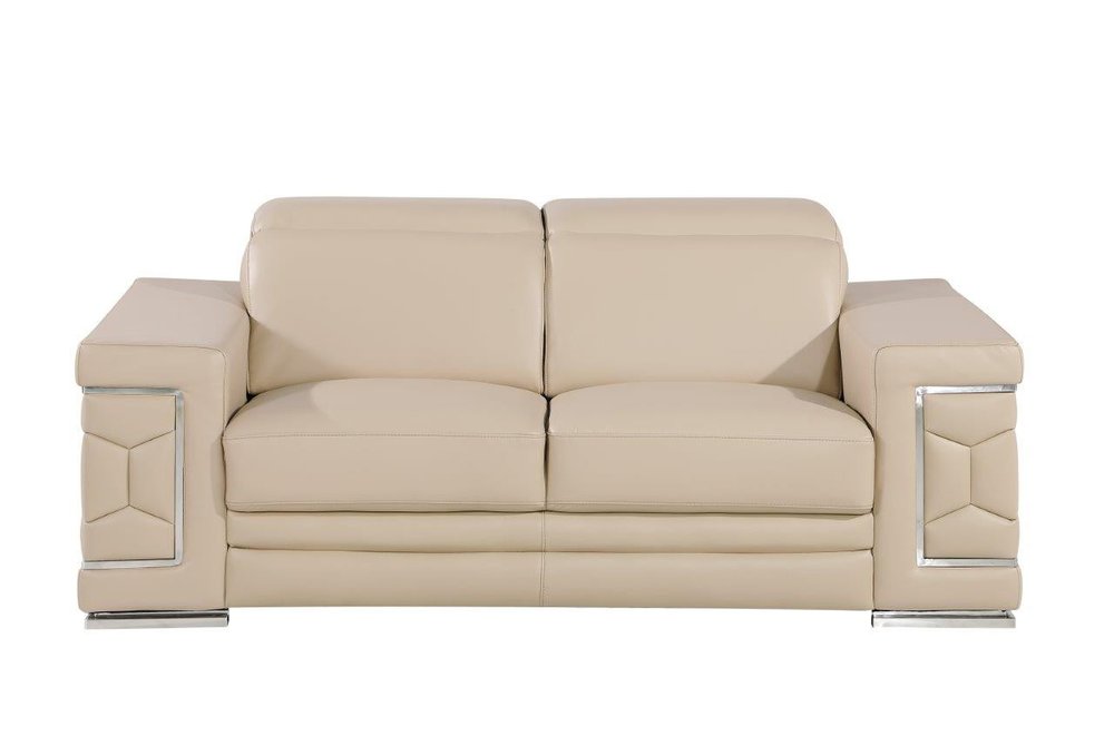 Beige and Silver Genuine Leather Loveseat - 71-inch