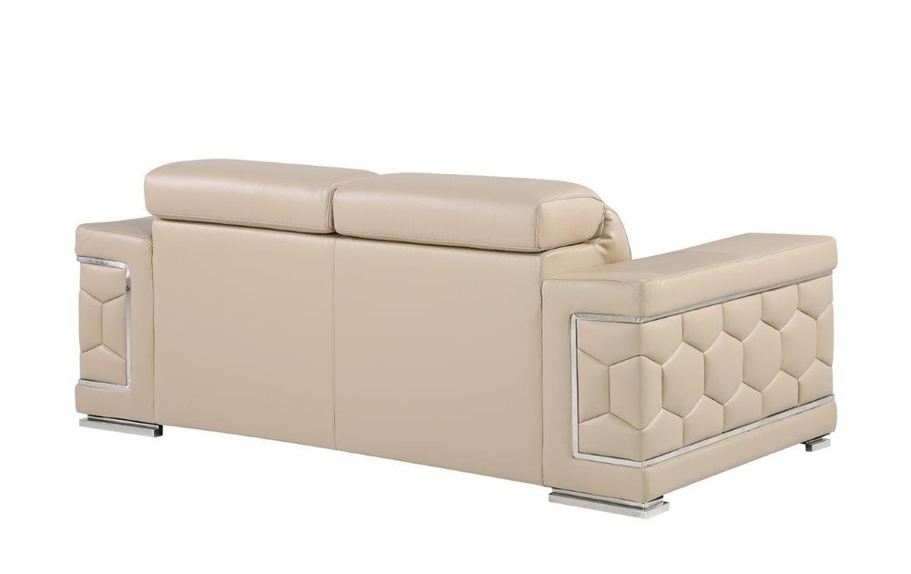 Beige and Silver Genuine Leather Loveseat - 71-inch