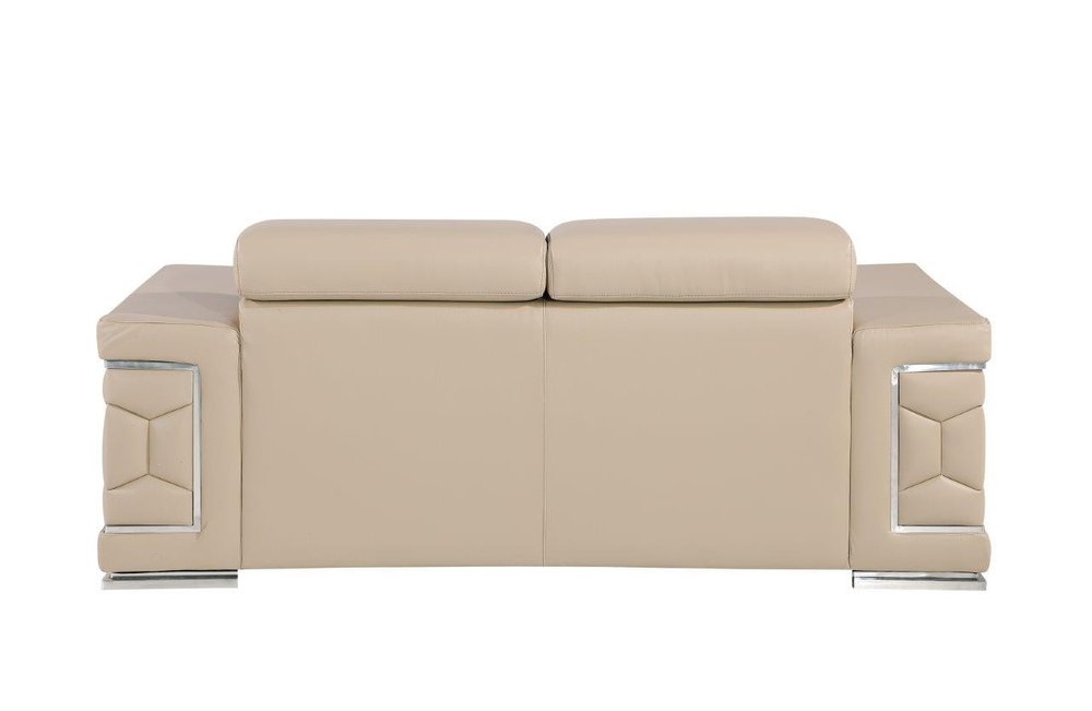 Beige and Silver Genuine Leather Loveseat - 71-inch