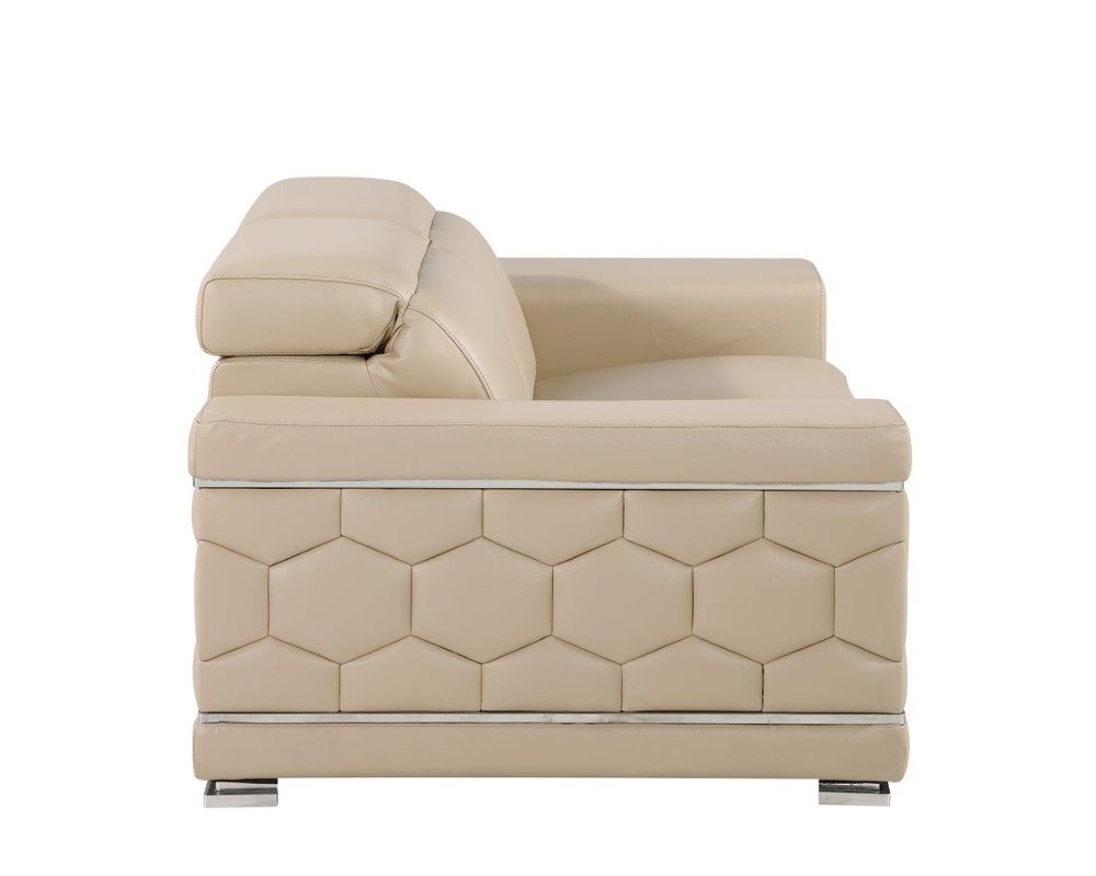 Beige and Silver Genuine Leather Loveseat - 71-inch