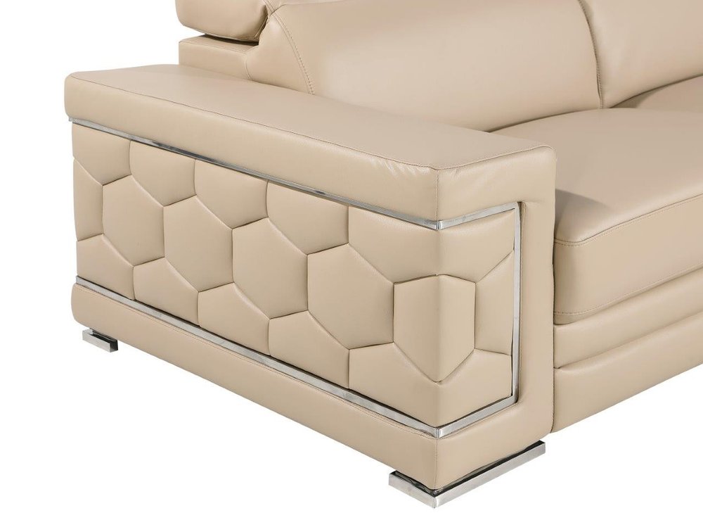 Beige and Silver Genuine Leather Loveseat - 71-inch