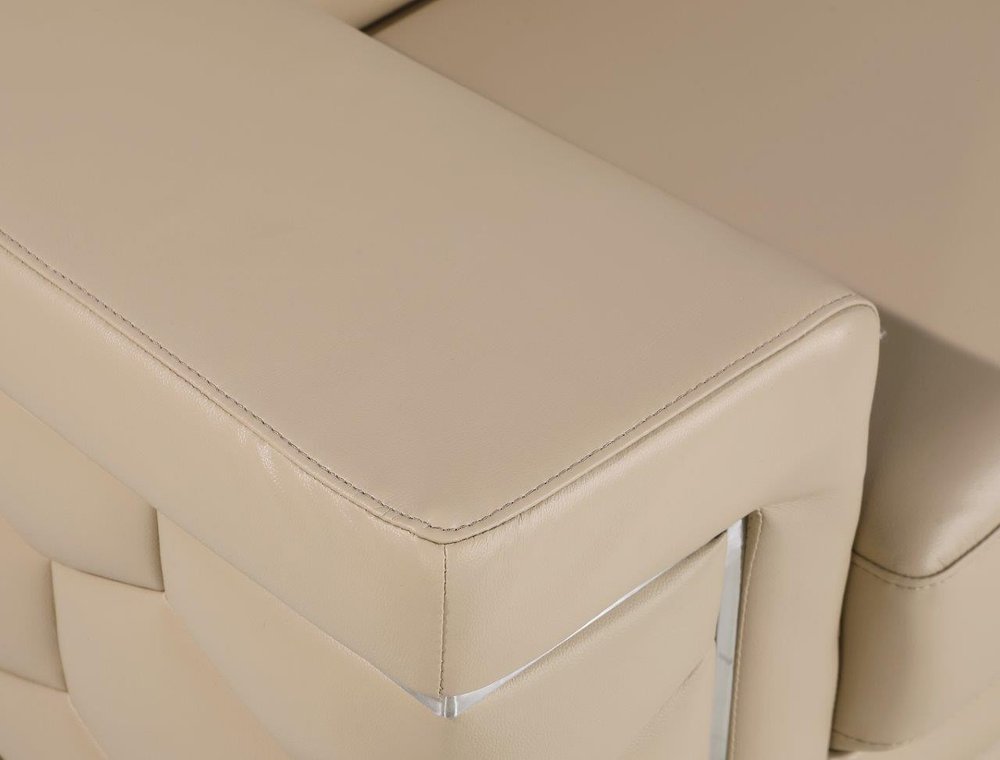 Beige and Silver Genuine Leather Loveseat - 71-inch