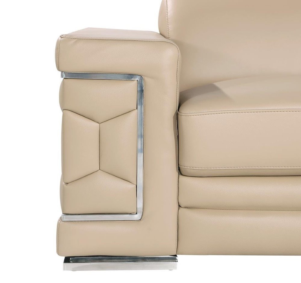 Beige and Silver Genuine Leather Loveseat - 71-inch