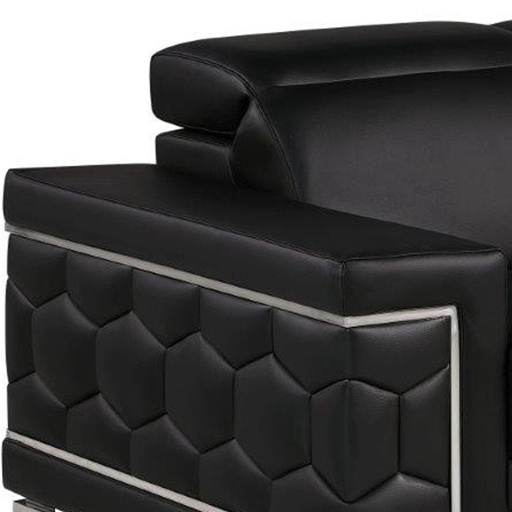 Black and Silver Genuine Leather Loveseat - 71-inch