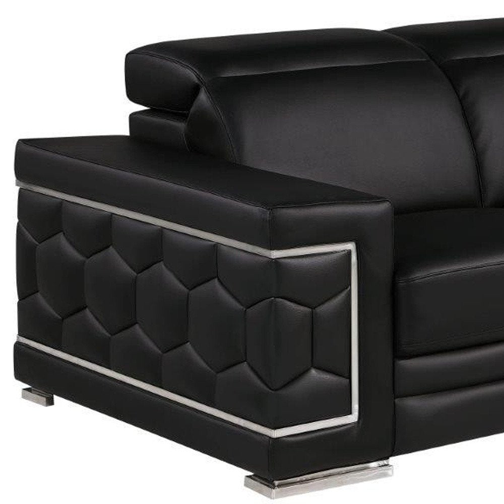 Black and Silver Genuine Leather Loveseat - 71-inch