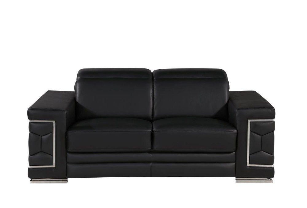 Black and Silver Genuine Leather Loveseat - 71-inch
