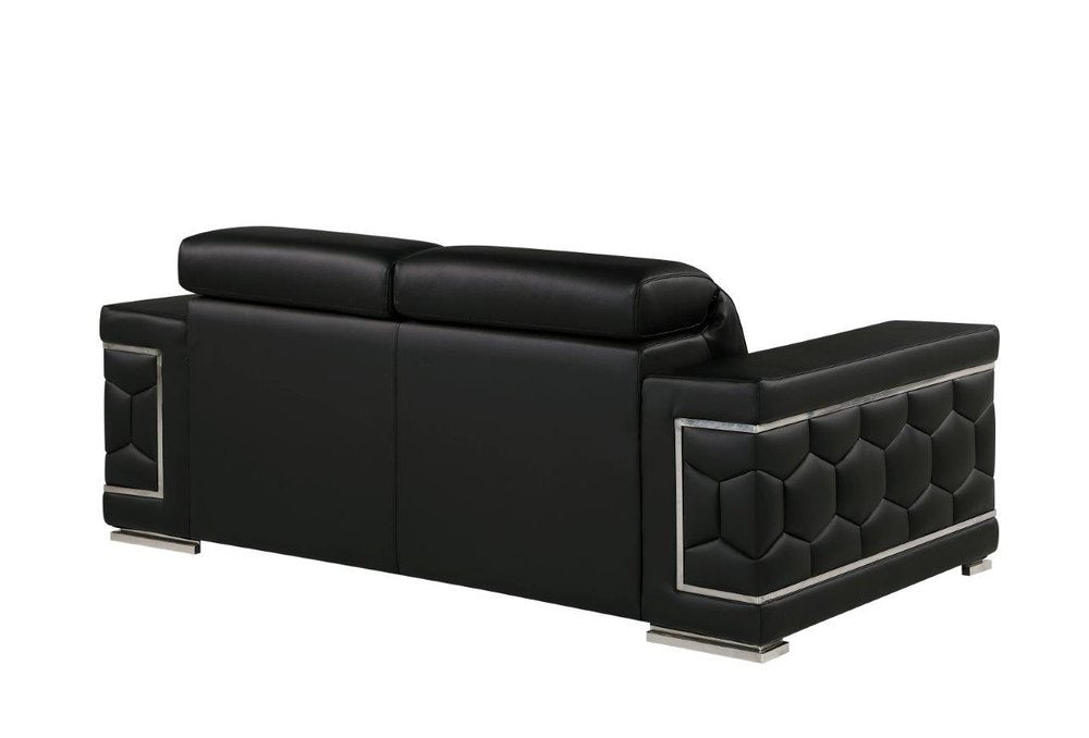 Black and Silver Genuine Leather Loveseat - 71-inch