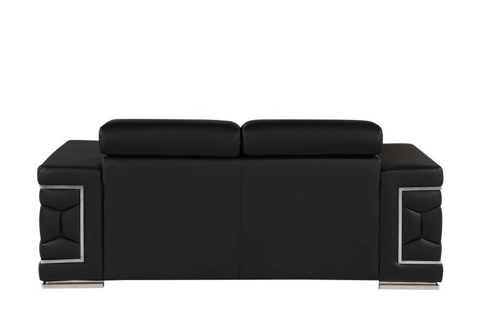 Black and Silver Genuine Leather Loveseat - 71-inch