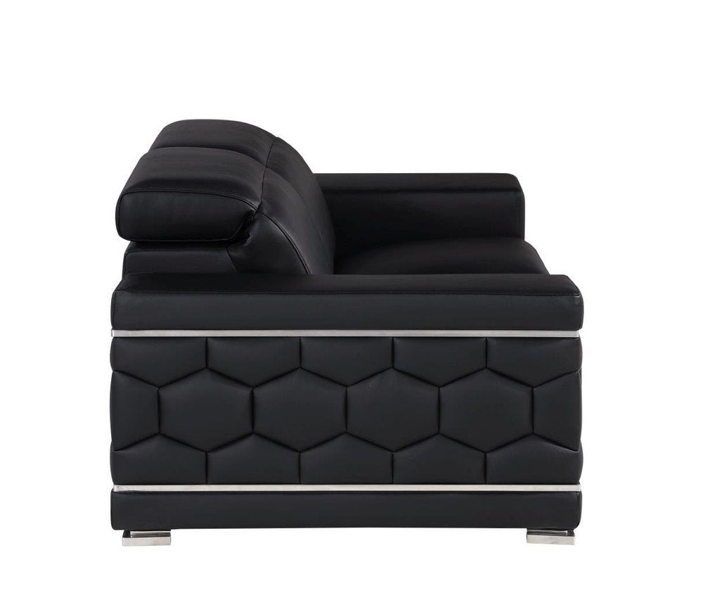 Black and Silver Genuine Leather Loveseat - 71-inch