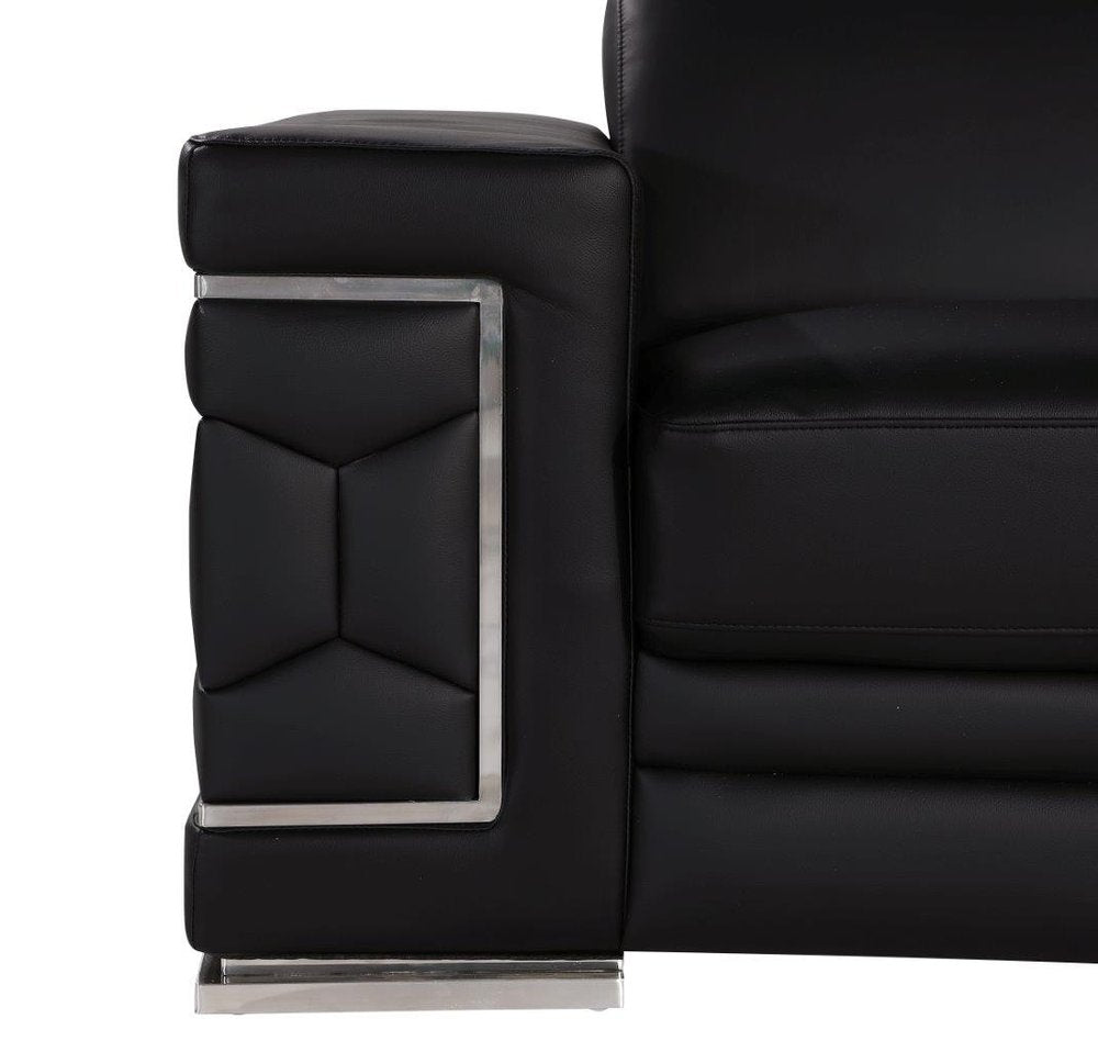 Black and Silver Genuine Leather Loveseat - 71-inch