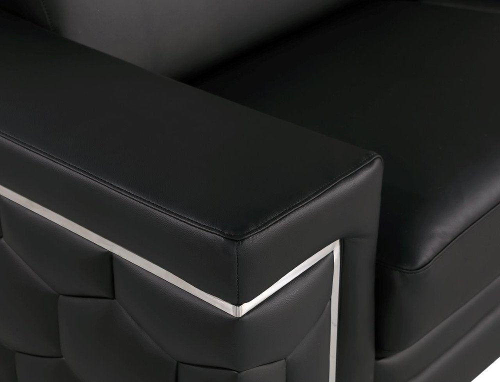 Black and Silver Genuine Leather Loveseat - 71-inch