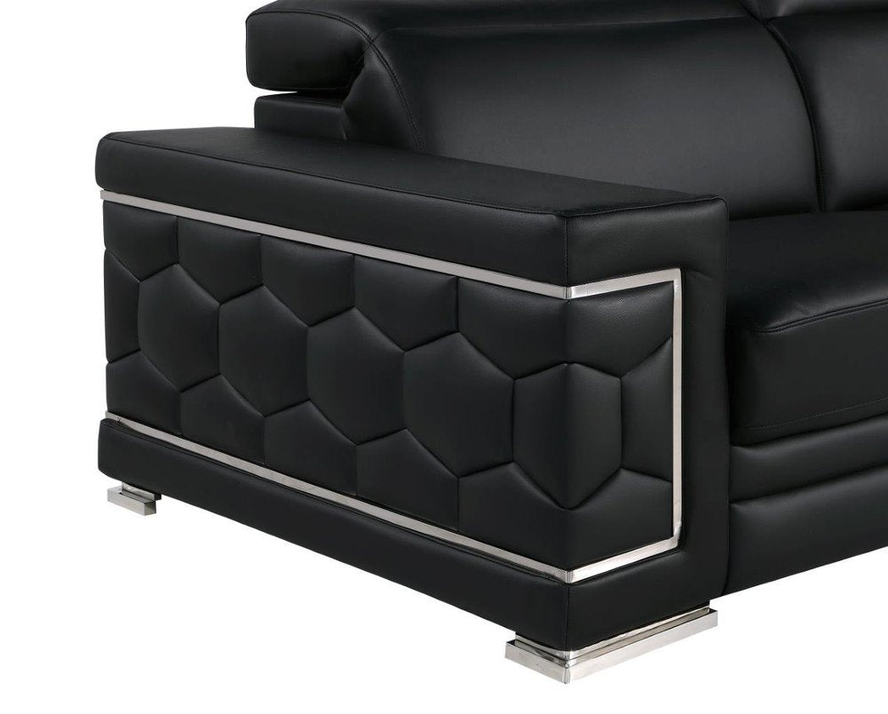 Black and Silver Genuine Leather Loveseat - 71-inch
