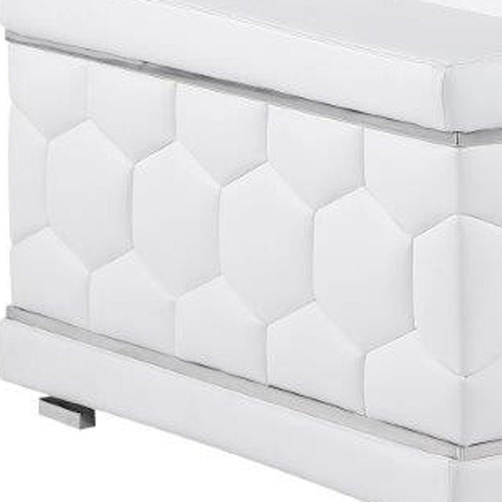 White and Silver Genuine Leather Love Seat - 71-inch