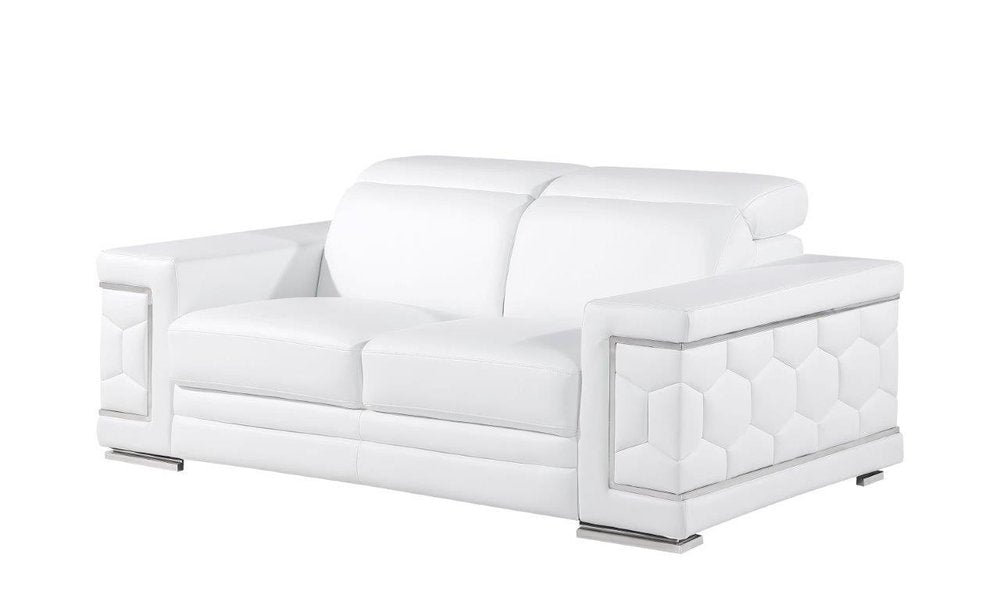 White and Silver Genuine Leather Love Seat - 71-inch