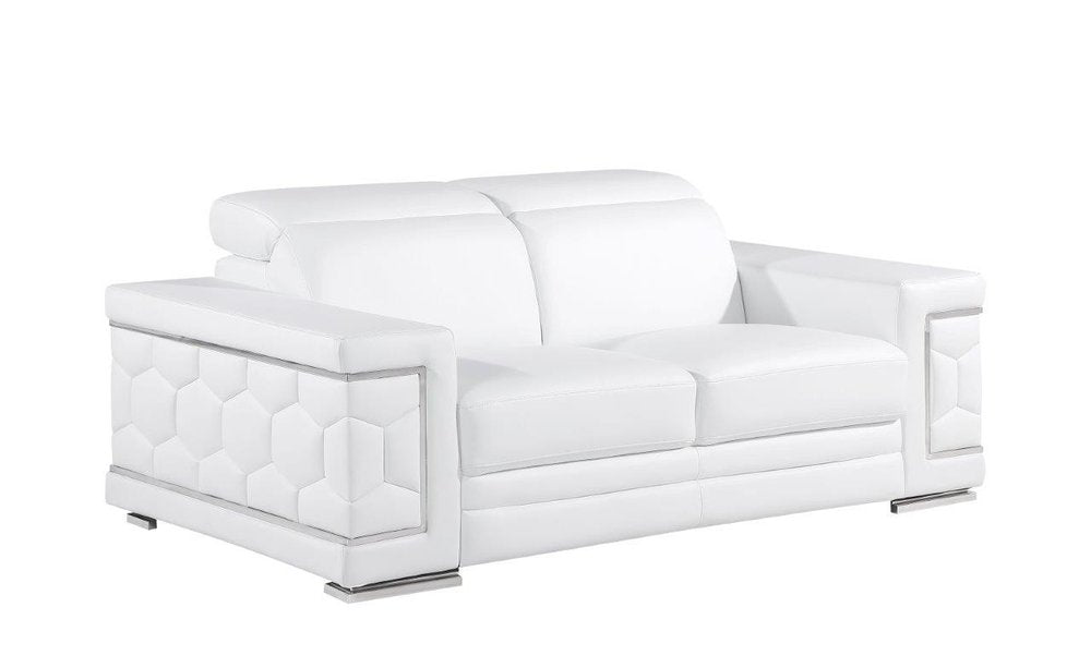 White and Silver Genuine Leather Love Seat - 71-inch