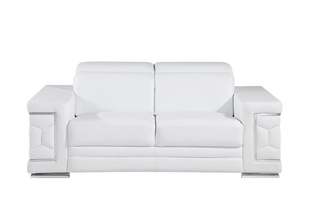 White and Silver Genuine Leather Love Seat - 71-inch