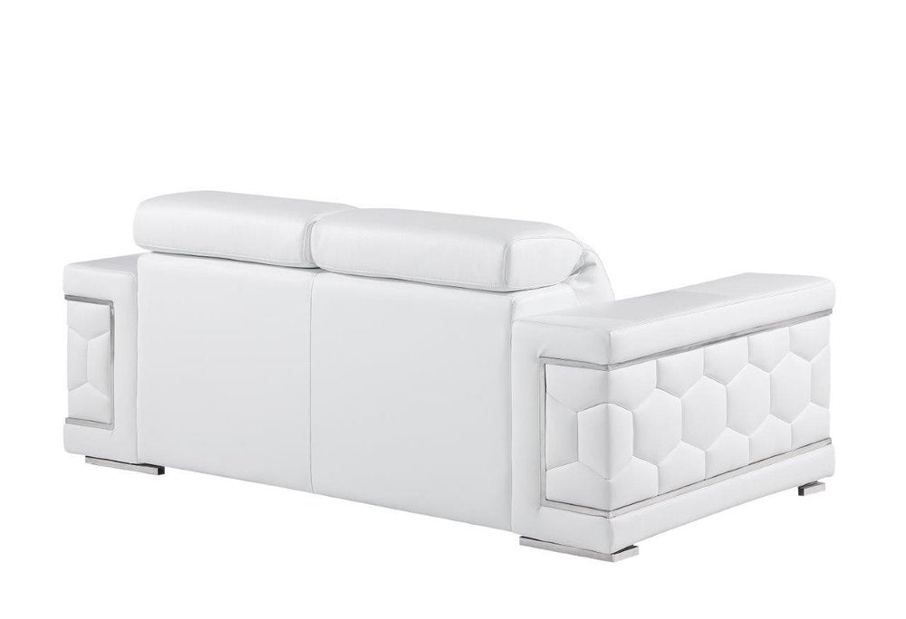 White and Silver Genuine Leather Love Seat - 71-inch