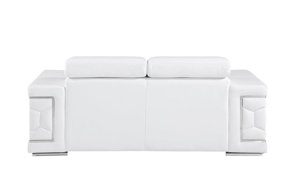 White and Silver Genuine Leather Love Seat - 71-inch