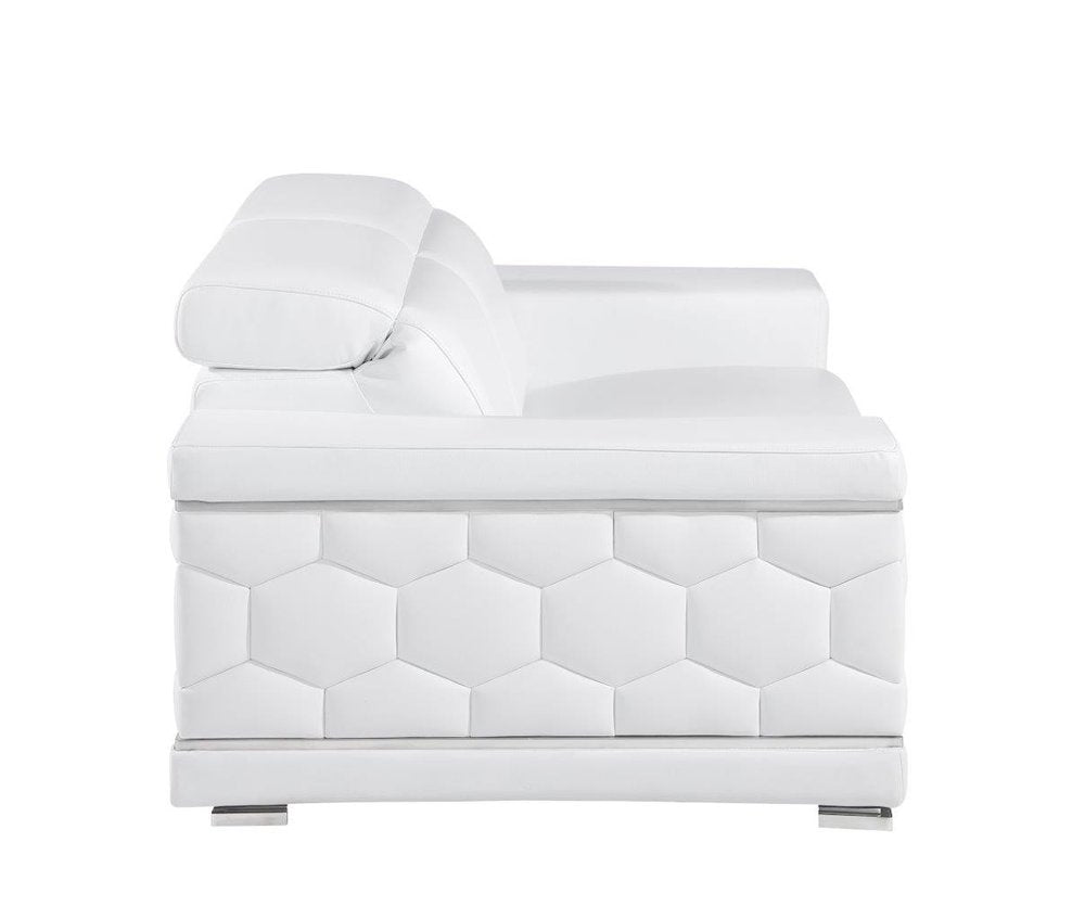 White and Silver Genuine Leather Love Seat - 71-inch