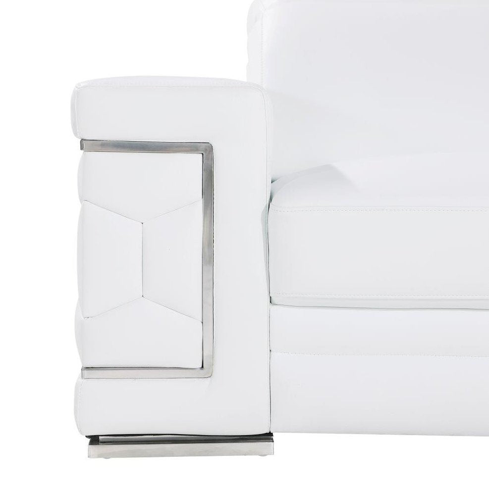 White and Silver Genuine Leather Love Seat - 71-inch