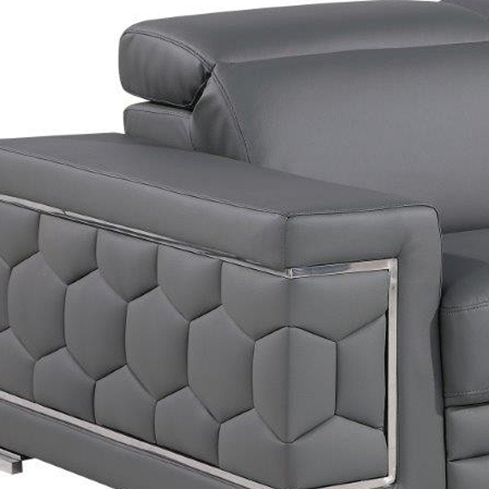 Gray and Silver Genuine Leather Loveseat - 71-inch
