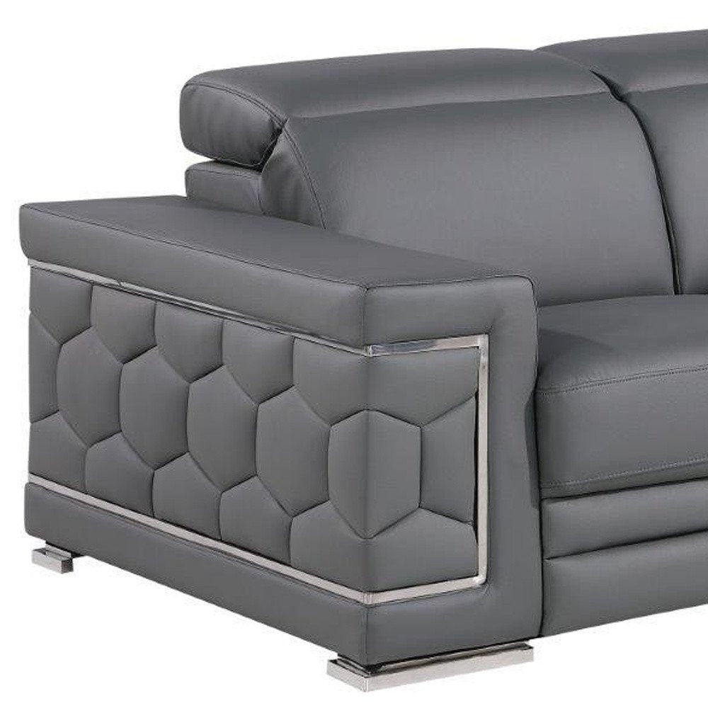 Gray and Silver Genuine Leather Loveseat - 71-inch