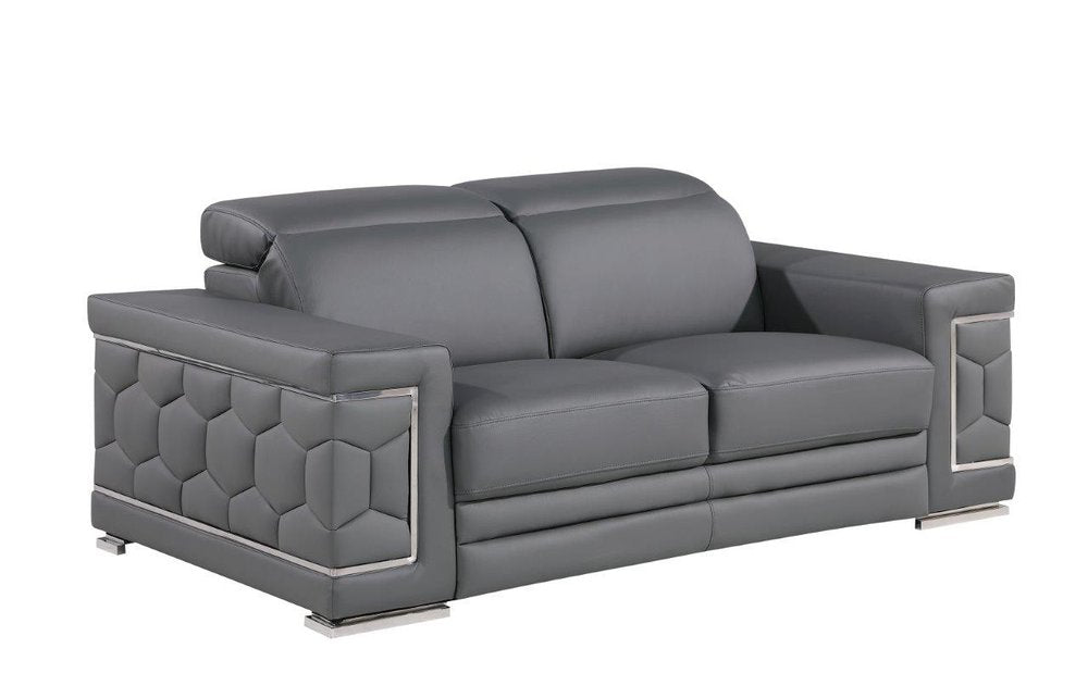 Gray and Silver Genuine Leather Loveseat - 71-inch