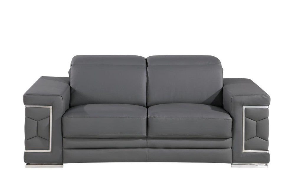 Gray and Silver Genuine Leather Loveseat - 71-inch