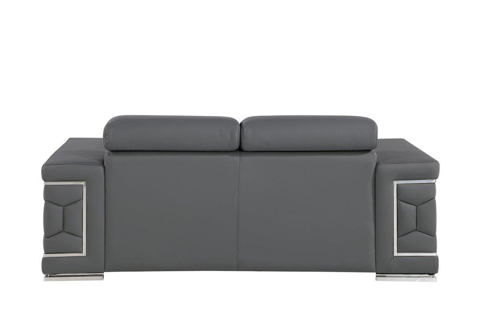 Gray and Silver Genuine Leather Loveseat - 71-inch