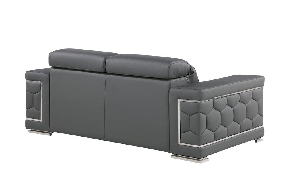 Gray and Silver Genuine Leather Loveseat - 71-inch