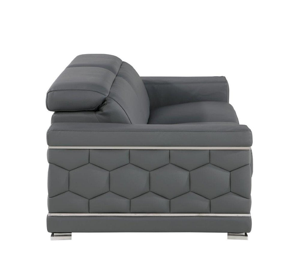 Gray and Silver Genuine Leather Loveseat - 71-inch